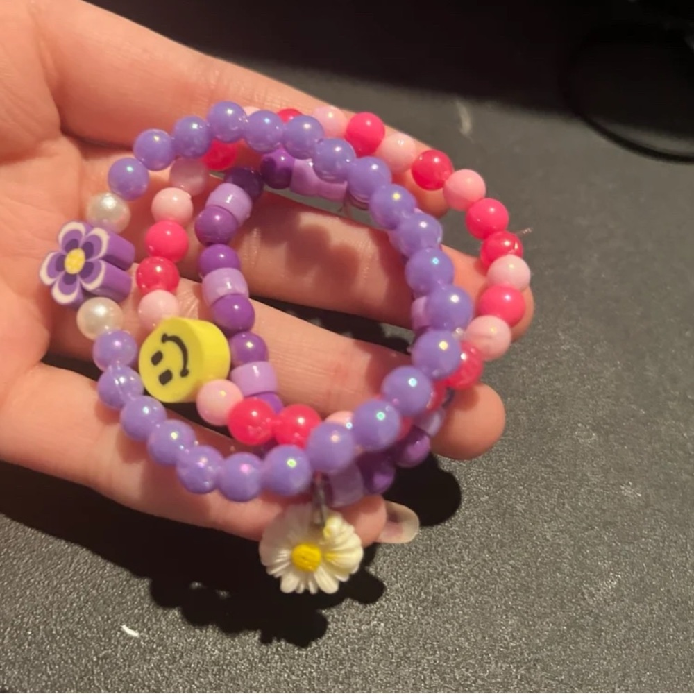 Preppy Purple and Pink Beaded Charm Bracelets